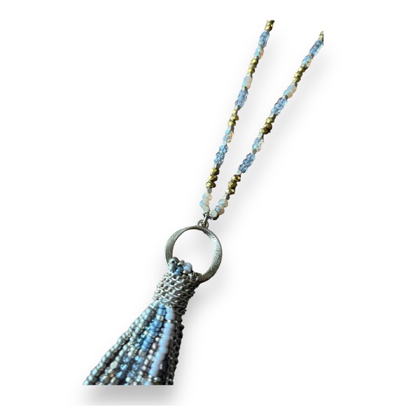 Melrose and Market Gold Tone Tassel Long Necklace with Neutral Color Beading - Picture 5 of 11